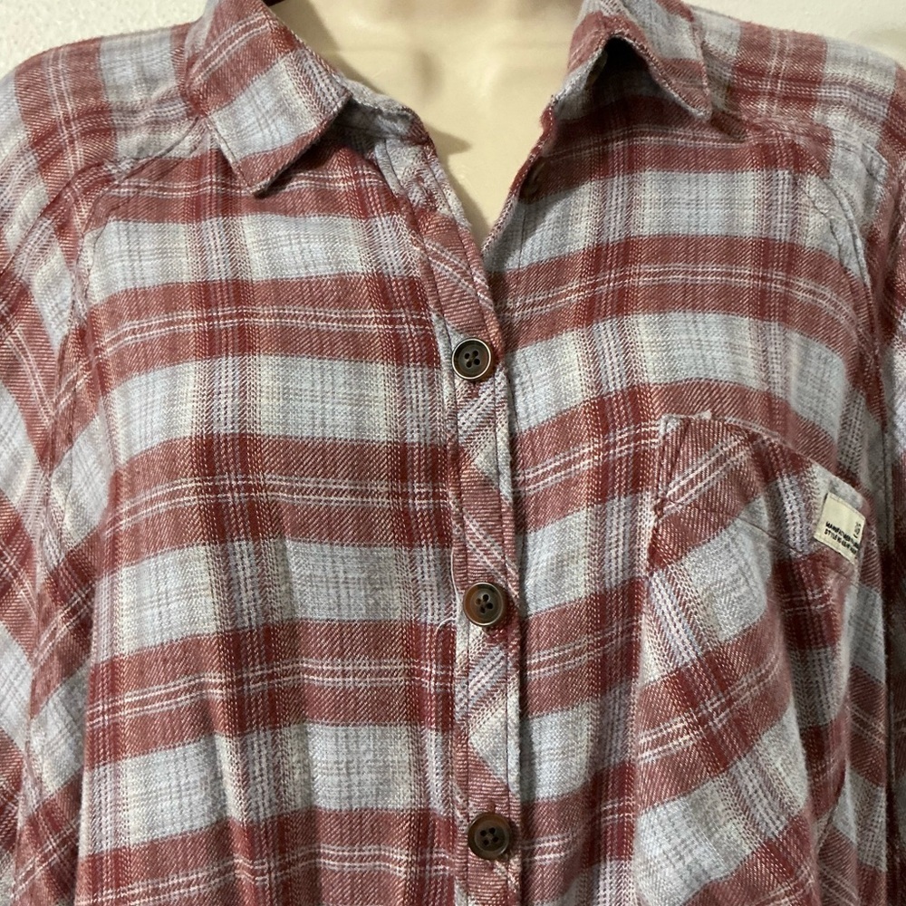 EUC BDG Urban Outfitters Brandon Plaid High-low Flannel Button-up Shirt S/P - Picture 6 of 15